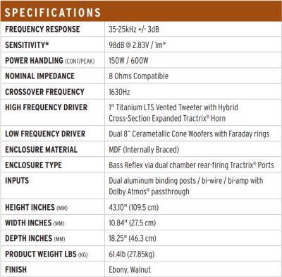 Klipsch RP-8000F II Specifications