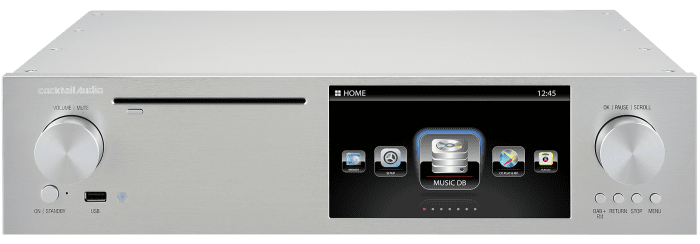 Cocktail Audio X50(D) Most versatile and powerful Pure Digital Music Server with database, CD Ripper, Network Streamer and much more Features of Hardware and Engineering Equipped with high-performance Dual Core ARM Cortex A9 processor running at 1.0Ghz XMOS 32bit/500MIPS 8 Core Powerful Microcontroller DDR-1066 1GByte Main Memory and 8GByte Nand Flash Memory High speed optical disk drive for quick CD ripping 7 inch TFT LCD(1024 x 600 pixels) screen for intuitive GUI DAB+/FM Tuner built-in USB Audio Class 2.0 Output for connecting to an USB Digital-to-Analogue Converter(DAC) I²S Digital Out(RJ45 & HDMI) to support up to Native DSD including 24bit/192Khz Giga Fast Ethernet(10/100/1000Mbps) built-in Support up to 8TB(Tera Bytes) storage like 3.5"/2.5" hard disk or SSD Using RAID System function, total 16TB storage configuration is possible HDMI Out connector for using an external screen like TV as its GUI screen Rugged chassis construction with full aluminum body chassis by CNC cutting Versatile Software functionalities and usage Support various file formats like MQA, DSD(64/128/256), DXD(24Bit/352.8Khz), including 24Bit/192Khz WAV/FLAC and full range hi-res audio file formats CD Ripping with professional CD metadata and album cover art provided by Gracenote Make your own digital music file collection of DAB+/FM radio and Internet radio to X50D MusicDB via its recording function with hi-res sampling rate 24bit/192Khz High Connectivity Various network protocol supported(UPnP(DLNA) Server/Client/Media Renderer, Samba Server/Client, FTP Server,Web Server, etc Major Music Streaming Services(TIDAL, TIDAL MQA, Deezer, Qobuz, Napster, Spotify Connect) and Internet Radio(Airable) available Customized Remote Control App, NOVATRON MusicX for iOS and Android Customized WebInterface(WebUI) for remote control and MusicDB management by PC Support 'Roon Ready', which is the famous Music Player for Music Lovers