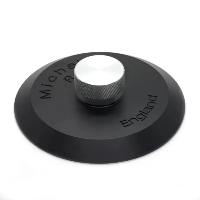 MICHELL Record Clamp Get better sound from your vinyl by clamping it to the platter, evening out unwanted undulations and reducing resonance in the vinyl itself. Black Delrin record clamp with anodised aluminium knob for use on GyroDec, TecnoDec, or third-party turntables.