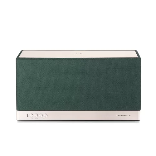 TRIANGLE AIO 3 Bluetooth & Wi-Fi Speaker AIO 3 Stream all your music from your phone, tablet or computer thanks to Bluetooth connectivity, and Wifi. With the "Triangle AIO" application create a multiroom network of up to 12 devices to broadcast music throughout the home. At the back of the AIO 3 you’ll find a wide choice of inputs such as optical, RCA 3.5mm and USB A which allow for connectivity to a wide range of audio-video devices. Housed in a wooden box enclosure, AIO is equipped with two 25mm silk dome tweeters and two 10cm mid-woofers. This 2 x 2-way configuration delivers true, detailed stereo sound with plenty of depth. A vent at the back reinforces the low frequencies for added performance. Finished in gorgeous Scandinavian fabrics from Gabriel and brushed aluminum pieces, the speaker AIO 3 will blend elegantly in a living room, a bedroom or even the kitchen.