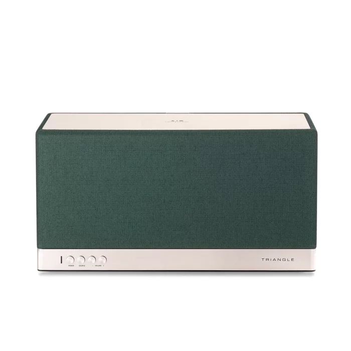 TRIANGLE AIO 3 Bluetooth & Wi-Fi Speaker AIO 3 Stream all your music from your phone, tablet or computer thanks to Bluetooth connectivity, and Wifi. With the "Triangle AIO" application create a multiroom network of up to 12 devices to broadcast music throughout the home. At the back of the AIO 3 you’ll find a wide choice of inputs such as optical, RCA 3.5mm and USB A which allow for connectivity to a wide range of audio-video devices. Housed in a wooden box enclosure, AIO is equipped with two 25mm silk dome tweeters and two 10cm mid-woofers. This 2 x 2-way configuration delivers true, detailed stereo sound with plenty of depth. A vent at the back reinforces the low frequencies for added performance. Finished in gorgeous Scandinavian fabrics from Gabriel and brushed aluminum pieces, the speaker AIO 3 will blend elegantly in a living room, a bedroom or even the kitchen.