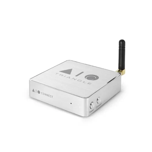 TRIANGLE AIO C Wifi & Mutliroom Compact Streamer - AIO C The AIO C network player allows you to stream all music wirelessly to your current music system. This small aluminum case contains an incredible amount of technology and features to bring your system into the digital age. This small compact streamer offers all the AIO functionalities, you can listen to all of your music, whether it is from the largest streaming services, internet radio or even those stored on your phone or your local network from the "Triangle AIO" app. Benefiting from Multiroom technology, the AIO C will transform your old system as one of the speakers of your network. For example, play music on your main Hi-Fi system with AIO C in the living room and pair it instantly with AIO3 speaker in your kitchen. The AIO C can be connected to your network either via wifi or ethernet. It has a 3.5mm RCA and S/PDIF output to send the signal either in digital or analog to your amplifier.