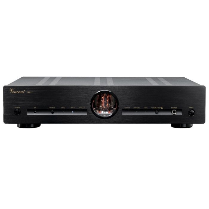 VINCENT DAC-7 The DAC-7 is Vincent's Digital/Analogue-converter to meet the audio enthusiast's highest demands. The digital inputs support DSD files and operate at a sample rate up to 24bit/192kHz, with the USB input supporting up to 32bit/384kHz. The analogue circuitry is fully balanced and features Vincent's iconic tube output stage.