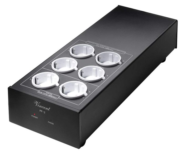 VINCENT PF 2 The Vincent PF-2 powerfilter eliminates all disturbing influences (e.g. buzzing) in your Hifi or Home Cinema system, which is caused by the electricity network. 2 Schuko sockets for digital sources and 4 for analog and/or amplifiers offer sufficient connection options. An automativ overload protection protects the filter.