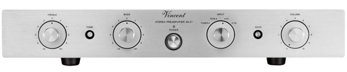 Vincent SA 31 Hybrid A combination of tube sound and high transistor performance. The pre-stage SA-31 works with high-precision ALPS potentiometers. The amplifier trains of the right and left channels are built separately to achieve a low noise-to-noise ratio. The output amplifier is designed in Class-A technology.