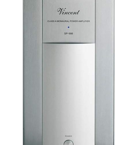 Vincent SP 998 Mono SP-998 Class-A mono power amp Symmetrically constructed amps with infinite power that also play critical boxes. Up to 600 watts per channel can be drawn from the large toroidal transformer. Sufficient reserves are provided by large storage capacitor batteries. A circuit concept designed in class-A allows for a clear, distortion-free sound, whatever the power.