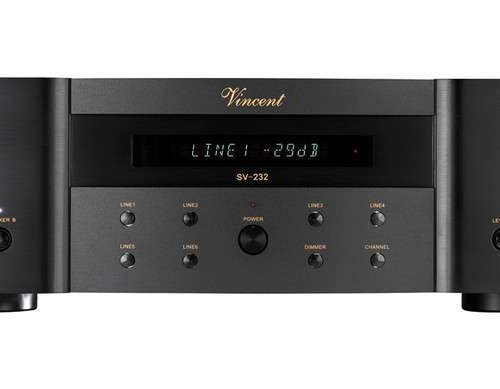 Vincent SV 232 The amplifier SV-232 has multi-functional use through a recording output, a pre-amplifier output, remote control ability and the high-contrast VFD display. But apart from the external appearance this unit also scores with its internal values. To deliver the proverbial Vincent performance the SV-232 possesses a substantially sized heat sink. Despite the immense pricing pressure own technologies from the great archetypes such as the pre-amplifier SA-93Plus have been employed. Thus the well-known Vincent preamp modules are working in the pre-amplifier section. This lends more clarity to the sound characteristics and the sound gets more precise, without losing musicality. The electronic volume control results in clearly improved synchronisation and decreased ageing vulnerability compared with a potentiometer. Sound-defining parts were paid increased attention in the SV-232, a factor you can hear, and which makes this Vincent again a real price/performance wonder.