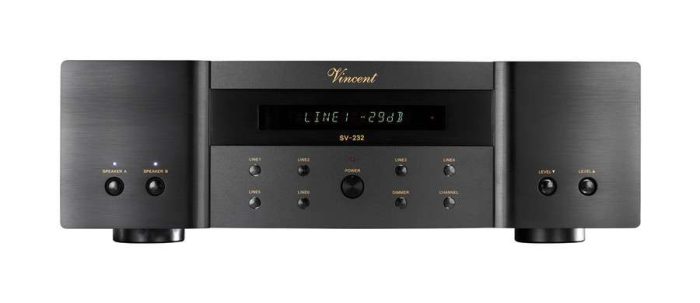 Vincent SV 232 The amplifier SV-232 has multi-functional use through a recording output, a pre-amplifier output, remote control ability and the high-contrast VFD display. But apart from the external appearance this unit also scores with its internal values. To deliver the proverbial Vincent performance the SV-232 possesses a substantially sized heat sink. Despite the immense pricing pressure own technologies from the great archetypes such as the pre-amplifier SA-93Plus have been employed. Thus the well-known Vincent preamp modules are working in the pre-amplifier section. This lends more clarity to the sound characteristics and the sound gets more precise, without losing musicality. The electronic volume control results in clearly improved synchronisation and decreased ageing vulnerability compared with a potentiometer. Sound-defining parts were paid increased attention in the SV-232, a factor you can hear, and which makes this Vincent again a real price/performance wonder.