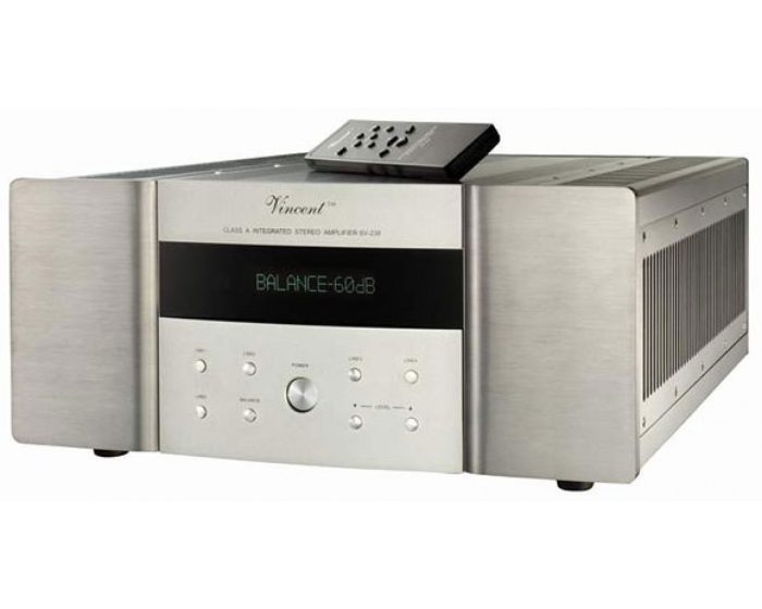 Vincent SV 238 2 x 200 W into 8 Ohms, 2 x 400 W into 4 Ohm and more than 700 W into 2 Ohm - these are the impressive specifications of this amplifier. A sheer power plant which has been combined with many specialities of high-end technology. Integrated circuits by Crystal are taking care of the low-level signals. Tone controls are of the electronic variety - supervised by a CPU. This means there will be neither any mechanical distortions nor any wear-off. Apart from that, the SV 238 is able to deliver 2 x 60W into 8 Ohms in Class-A mode of operation, which is automatically switched to AB mode if higher power is needed.