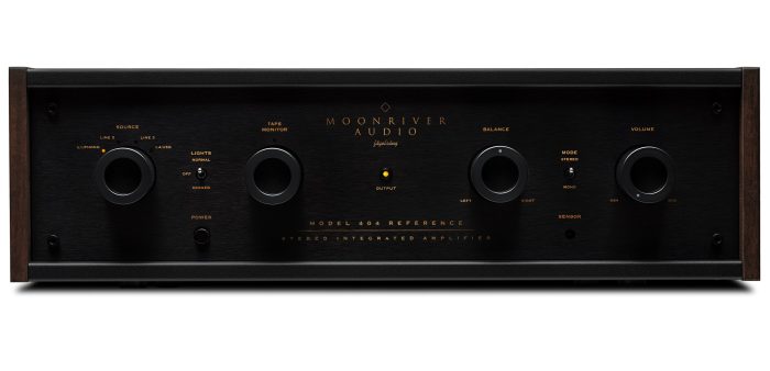 MoonRiver Audio Model-404 Reference The MoonRiver Audio Model-404 Reference is a remote-controlled two-channel integrated amplifier (in Dual Mono configuration), power 2x50wrms at 8 ohms. Accepts modules: Phono Stage MM/MC and Coaxial DAC or USB DAC. Inputs 5x Line (or 4x Line, 1x extra Phono), 1x Tape Loop (1x In, 1x Out), 1x USB (for extra dac board. Outputs: 2x pairs Pre Out, 1x pair Speakers. Made in Sweden.