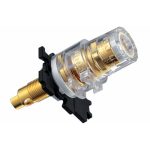 WBT-0765 pole terminal Brand: WBT Specifications: Conductor cross section (max.): outside: 6 mm² (9 AWG) inside: 10 mm² (7 AWG) Connection technology: outside: 4 mm banana plug, spades (6 - 8 mm spade), crimping inside: crimping (T.6 Torx screw required) or soldering Wall thickness: 0.1 - 10 mm Identification: red, white or black Installation: with the spacer WBT-9404 also as a double terminal Recommended tool: Torx T.6 wrench WBT-0488 Torque screwdriver WBT-0481 for professional OEM mounting Crimping pliers WBT-0403 also see crimping set WBT-0411