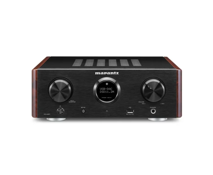 Marantz HD-AMP1 Designed to Marantz's highest audiophile standards This newly developed Marantz HD-AMP1 is a compact high-end amplifier with a beautiful, elegant, classic look. The HD-AMP1 digital integrated amplifier is the heart of your music and features the latest digital audio technologies that deliver the ultimate fidelity from the widest range of audio sources. Equipped with multiple digital inputs, including 2 optical, 1 coaxial along with 2 USB ports, the HD-AMP1 is capable of decoding the latest generation of high-resolution lossless audio file formats, including WAV, AIFF, ALAC, FLAC at up to 24-bit/192-kHz resolution, as well as MP3, WMA and AAC files. The dual crystal clock and a discrete DAC filter with the company's highly acclaimed HDAM preamp elements turn the standard measured audio into high-resolution audio with 384kHz/32bit processing capability capable of reproducing even the smallest details. The rear USB-B port features advanced noise isolation, so you can connect your PC or Mac and stream even higher-resolution files, up to 32-bit/384kHz. The HDAMP1 is equipped with the ESS SABRE DAC for the widest bandwidth, highest dynamic range and lowest distortion. The HD-AMP1 can also play your favorite DSD high-resolution audio tracks including 2.6/5.2/11.2-MHz. The HD-AMP1 features 3 circuit blocks featuring our proprietary HDAM-SA2 technology modules, including the analog front end, D/A I/V converter block as well as the dedicated headphone amplifier block, which also features 3 selectable gain levels to handle the widest range of headphone impedances and has its own volume control. In addition to the digital inputs there are 2 analog inputs as well as a subwoofer output.