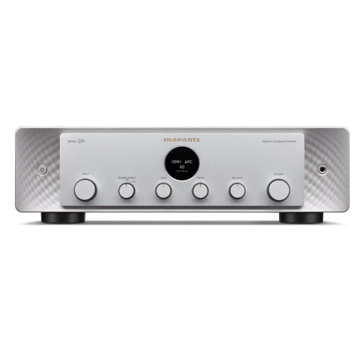 Marantz MODEL 40n Award-winning and reliable A complete, networked amplifier crafted with passion and exceptional attention to detail so that every element brings you closer to the music you love. • Masterful Design • 2.2 Channels • 70 Watts per Channel • Custom-designed HDAM Marantz has redesigned the integrated amplifier for the digital age, while maintaining a luxurious analog feel and sound. Multiroom streaming with HEOS built-in Connect easily via Bluetooth, Apple AirPlay 2 or directly from the HEOS app to play all your favorite tracks from hundreds of streaming services. The most musical sound from any source A full range of analog and digital inputs plus built-in streaming and HDMI make listening enjoyable and easy, no matter the source Stream millions of high-resolution songs Stream from Spotify, Pandora, Tidal and more or enjoy your own playlists. Works with Alexa, Google and Siri. Whole-home Hi-Fi sound Create a multi-room music experience with the MODEL 40n as your home music hub. HDMI input for AV connection HDMI ARC input with HDMI control function adds unusual flexibility to this stereo amplifier, enabling TV sound through your stereo. Marantz Musical Phono EQ The pleasure of vinyl playback is both aural and tactile, but it requires highly specialized electronics for high performance. The Marantz Musical Phono EQ is built in so you can connect an analog turntable with a MM (moving magnet) cartridge directly to the MODEL 40n. You'll enjoy your favorite records and discover new ones, without the burden of additional electronics.