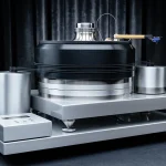 J.Sikora Turntables standard line Hi End turntable from J.Sikora, the standard line is a hi end turntable with very high manufacturing standards. The total weight of the turntable reaches 80 kg with only the platter reaching 18 kg. The platter is made of Delrin® and cast iron. The turntable uses materials such as aluminum, brass, copper, inox and bronze. The bearing is inverted with a ceramic ball. The turntable uses 2 DC motors and a rubber belt with an arm (+1 optional). It comes with a heavy-duty clamp and glass mat and external power supply and is available in black or silver.