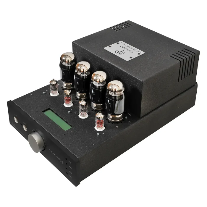 Tsakiridis Devices AEOLOS Plus Class AB1 2x45W Aeolos Plus is an Integrated amplifier with 4 inputs and one pre output. It’s design is a push-pull configuration implementing 2 power tubes per channel in class AB1 operation and dual-mono power supply. All electronic components are through hole type soldered by hand. Aeolos Plus utilizes our 8 layer handmade output transformers for superb sound quality. Aeolos is our best selling integrated amplifier. It offers everything the user needs in a compact and classic design. The push – pull configuration draws enough power from the output tubes to drive a wide range of loudspeakers. Gold plated RCA connectors are implemented for the signal inputs/output and high quality binding posts for the loudspeakers. For the volume control the classic blue Alps is used. An elegant remote control in aluminum case offers you control over all the functions of Aeolos integrated amplifier. Volume control, input selection, mute and power tubes bias mode.