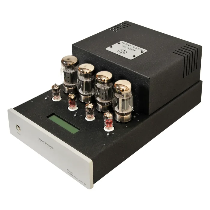 Tsakiridis Devices Artemis Plus Class AB1 2x45W Artemis Plus is a power amplifier in dual-mono configuration. It’s design is a push-pull configuration implementing 2 6550 power tubes per channel in class AB1 operation. All electronic components are through hole type soldered by hand. Artemis Plus utilizes our 8 layer handmade output transformers for superb sound quality.