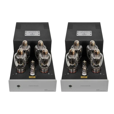 Tsakiridis Devices Apollon UltimaApollon Ultima Class AB1 2x200W Apollon Ultima is a power amplifier in monoblock configuration. It’s design is a double push-pull implementing 4 power tubes per monoblock. All electronic components are through hole type soldered by hand. Apollon Ultima utilizes our top of the line 16 layer handmade output transformers with high quality core for superior sound quality. Apollon Ultima implements a dual push-pull configuration for each channel allowing it to draw large amounts of power from the power tubes. So Apollon Ultima can drive easily power hungry loudspeakers. Gold plated RCA and XLR connectors are implemented for the signal input and WBT-0710 Next Gen binding posts for the loudspeakers. The XLR balanced input is pseudo balanced. True balanced XLR input can be provided upon request. Carefully selected values and types of the electronic components contribute to the reliable circuits operation and the high sound quality of the amplifier. Metal film power resistors and Mundorf Supreme silver gold oil signal capacitors are used in Apollon Ultima. The meticulous PCB design ensures excellent behavior in SNR and distortion. Inner signal wiring with high quality shielded signal cable. Power wiring uses high quality copper cables of more-than-needed AWG gauge, to achieve low impedance power transfer. All power cables are twisted in pairs to minimize the electromagnetic interference. The handmade 16 layer output transformers with high quality copper wire and core material enable the amplifier to reveal an excellent sound stage and the slightest music details through the entire audio spectrum to give you a unique audio experience. Made by us and tested thoroughly for quality and reliability. The same applies to the power transformer. The positioning of the transformers is such that minimizes the magnetic coupling between power and output transformers.