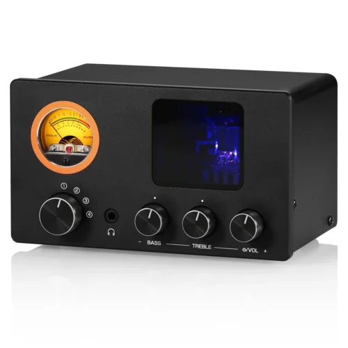 Douk Audio T4 PLUS Douk Audio TUBE-T5C Mini Stereo Tube Preamp 4-Way Audio Selector Splitter Headphone Amp w/ VU Meter