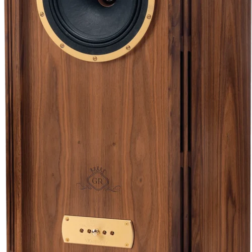 Tannoy TURNBERRY GR-OW 2 way floorstanding loudspeaker for medium to large sized rooms Dual Concentric driver technology provides class-leading coherence and point-source imaging 10″ highly efficient driver with 93 dB/Watt sensitivity and 400 Watt peak power handling deliver breath-taking dynamics and realism Tulip Waveguide with 33mm aluminium-magnesium dome enhances the point source symmetrical dispersion properties, providing exceptional high frequency clarity and articulation Low frequency paper pulp cone with twin roll fabric surround provide natural sounding midrange and bass transient performance Handcrafted oiled walnut veneered cabinet with walnut inlays provides a unique and timeless piece of furniture capacitors, low loss laminated core inductors and close tolerance wirewound resistors delivering a more natural and cohesive sound Custom gold plated bi-wireable binding posts to improve signal transmission and integrity Fifth binding post provides grounding to reduce radio frequency interference and improve midrange clarity High density particle board cabinet provides extreme rigidity to control low frequency performance Distributed Port system gives powerful and extended low frequency performance Extensive bracing incorporating DMT (Differential Materials Technology) to couple drivers to cabinets Precision machined gold anodised aluminium adjustment panel metal trim complements the aesthetic of the real wood cabinet Specially formulated Prestige wood wax provided to keep cabinet in pristine condition Tannoy – around 100 years of British sound heritage and innovation